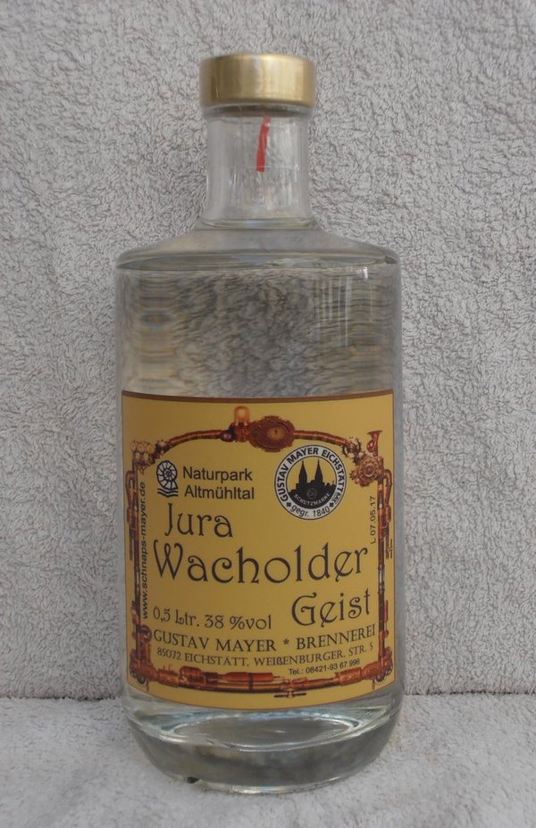 Jura-Wacholder-Geist 38 %vol --- 0,5 Ltr. Geschenkflasche